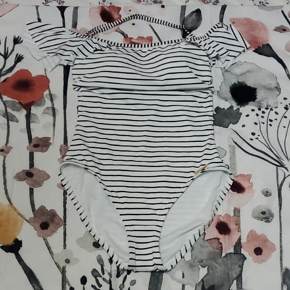 Vince Camuto Black and White Striped Bodysuit One Piece